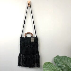 NWT Daniel Nicole Black Woven Macrame Purse